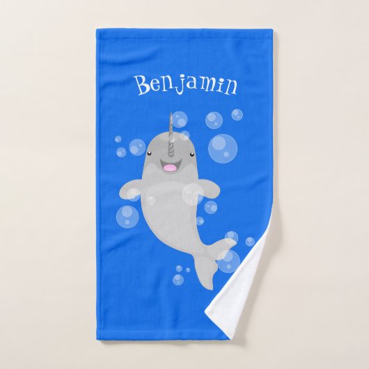 Cute happy narwhal bubbles cartoon illustratie bad handdoek (Handdoek)
