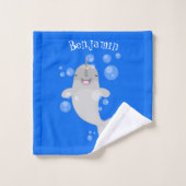 Cute happy narwhal bubbles cartoon illustratie bad handdoek (Wasdoekje)