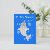 Cute happy narwhal bubbles cartoon illustratie briefkaart (Staand voorkant)