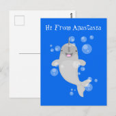 Cute happy narwhal bubbles cartoon illustratie briefkaart (Voorkant / Achterkant)