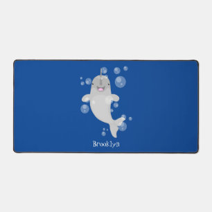Cute happy narwhal bubbles cartoon illustratie bureaumat