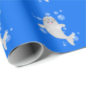 Cute happy narwhal bubbles cartoon illustratie cadeaupapier (Rol Hoek)