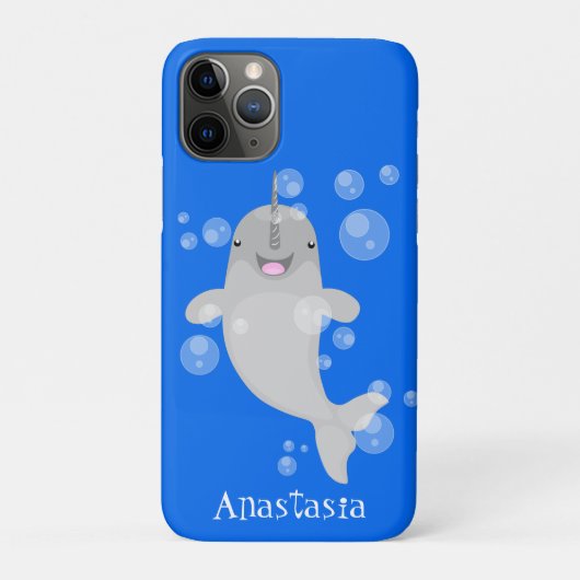Cute happy narwhal bubbles cartoon illustratie Case-Mate iPhone case (Achterkant)