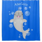 Cute happy narwhal bubbles cartoon illustratie douchegordijn (Voorkant)