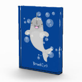 Cute happy narwhal bubbles cartoon illustratie fotoblokken (Rechts)