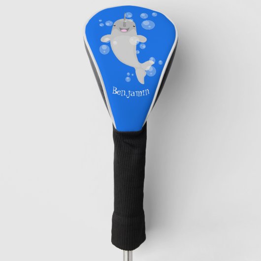 Cute happy narwhal bubbles cartoon illustratie golfheadcover (Voorkant)