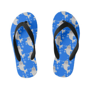 Cute happy narwhal bubbles cartoon illustratie kinder teenslippers