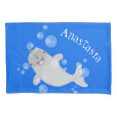 Cute happy narwhal bubbles cartoon illustratie kussensloop (Voorkant)