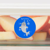 Cute happy narwhal bubbles cartoon illustratie labels (Aangebracht)