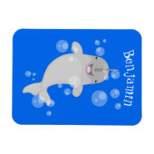 Cute happy narwhal bubbles cartoon illustratie magneet (Horizontaal)