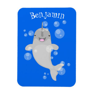 Cute happy narwhal bubbles cartoon illustratie magneet
