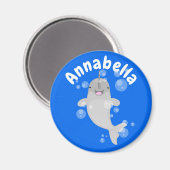 Cute happy narwhal bubbles cartoon illustratie magneet (Voorkant / Achterkant)
