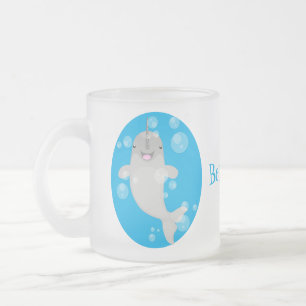 Cute happy narwhal bubbles cartoon illustratie matglas koffiemok