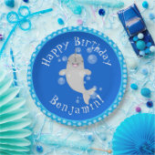 Cute happy narwhal bubbles cartoon illustratie papieren bordje (Feest)