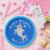 Cute happy narwhal bubbles cartoon illustratie papieren bordje (Feest)