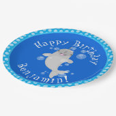 Cute happy narwhal bubbles cartoon illustratie papieren bordje (Gekanteld)