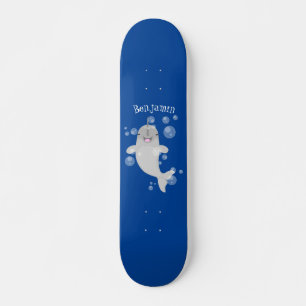 Cute happy narwhal bubbles cartoon illustratie persoonlijk skateboard