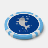 Cute happy narwhal bubbles cartoon illustratie poker chips (Enkel)