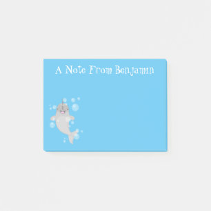 Cute happy narwhal bubbles cartoon illustratie post-it® notes
