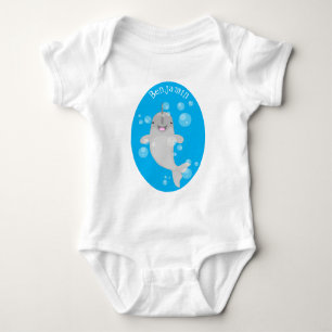 Cute happy narwhal bubbles cartoon illustratie romper