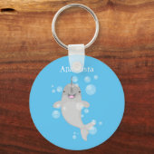 Cute happy narwhal bubbles cartoon illustratie sleutelhanger (Voorkant)
