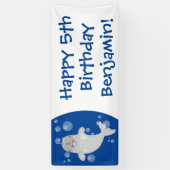 Cute happy narwhal bubbles cartoon illustratie spandoek (Verticaal)