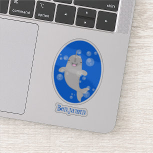 Cute happy narwhal bubbles cartoon illustratie sticker