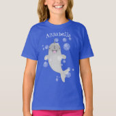 Cute happy narwhal bubbles cartoon illustratie t-shirt (Voorkant)