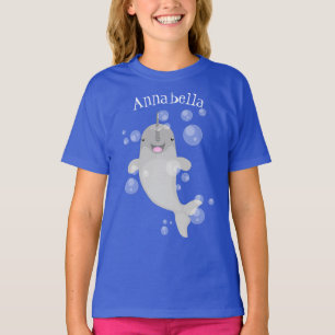 Cute happy narwhal bubbles cartoon illustratie t-shirt