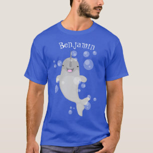 Cute happy narwhal bubbles cartoon illustratie t-shirt