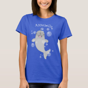 Cute happy narwhal bubbles cartoon illustratie t-shirt