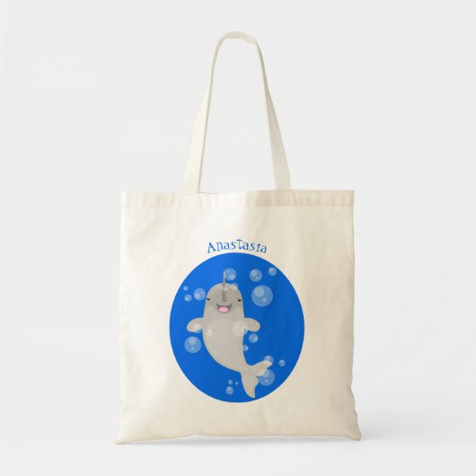 Cute happy narwhal bubbles cartoon illustratie tote bag (Voorkant)