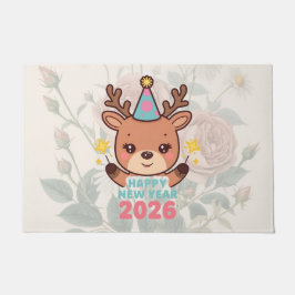 cute happy new year 2026 welcome door mat