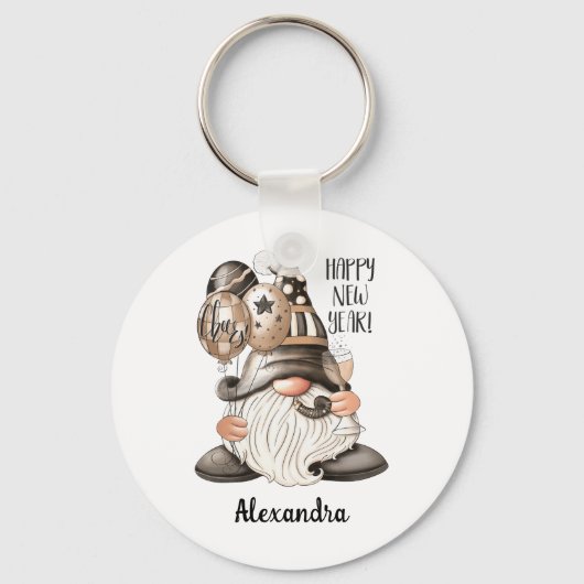 Cute Happy Nieuwjaar Gnome Sleutelhanger (Voorkant)