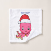 Cute happy octopus met kerstpet cartoon bad handdoek (Wasdoekje)