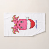 Cute happy octopus met kerstpet cartoon bad handdoek (Handdoek)