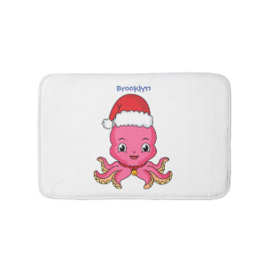 Cute happy octopus met kerstpet cartoon badmat