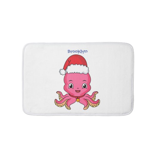 Cute happy octopus met kerstpet cartoon badmat (Voorkant)