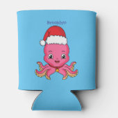Cute happy octopus met kerstpet cartoon blikjeskoeler (Achterkant)