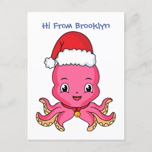 Cute happy octopus met kerstpet cartoon briefkaart