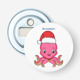 Cute happy octopus met kerstpet cartoon button flesopener