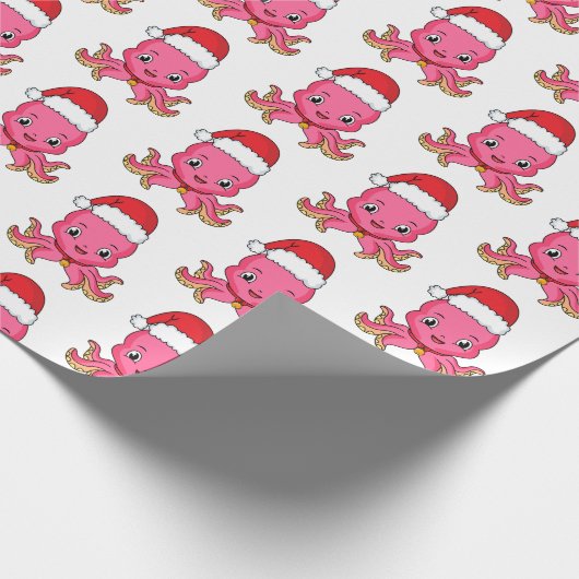 Cute happy octopus met kerstpet cartoon cadeaupapier (Hoek)