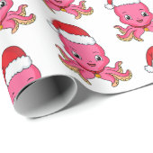 Cute happy octopus met kerstpet cartoon cadeaupapier (Rol Hoek)