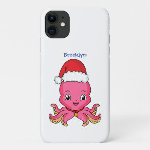 Cute happy octopus met kerstpet cartoon Case-Mate iPhone case