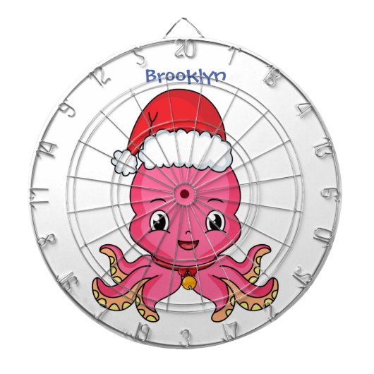 Cute happy octopus met kerstpet cartoon dartbord (Voorkant)