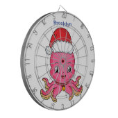 Cute happy octopus met kerstpet cartoon dartbord (Voorkant Links)