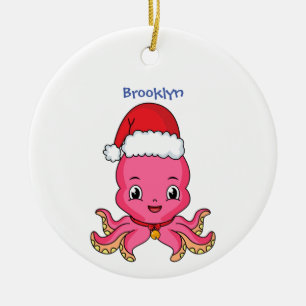 Cute happy octopus met kerstpet cartoon keramisch ornament