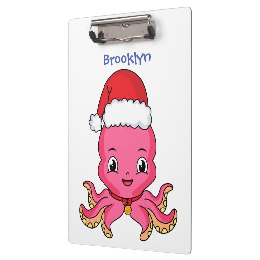 Cute happy octopus met kerstpet cartoon klembord (Links)