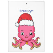Cute happy octopus met kerstpet cartoon klembord (Achterkant)