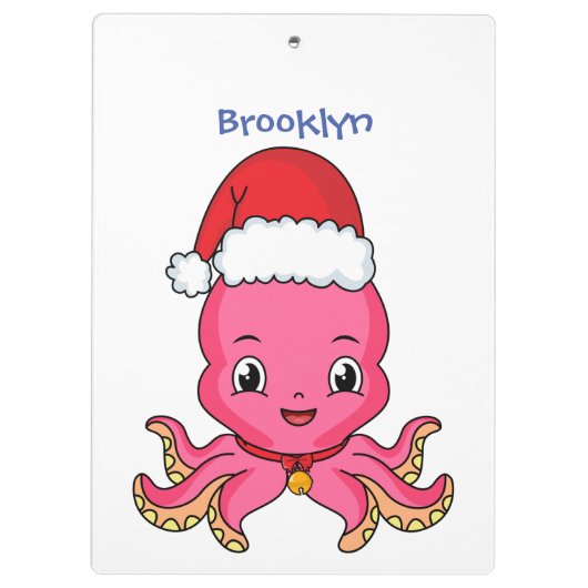 Cute happy octopus met kerstpet cartoon klembord (Achterkant)